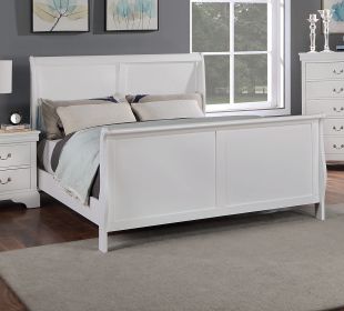 Modern 1pc Queen Size Bed Bedroom Furniture Sleigh Design Headboard Footboard Plywood 1pc Bedframe White Color