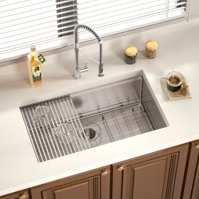 32 x 19 Inch Workstation Ledge Handmade Undermount Kitchen Sink SUS304 Stainless Steel 16 Gauge Big Single Bowl Sink