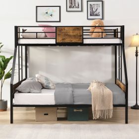 Twin Over FULL Metal Bunk Bed with 2 - Side Ladder and Full-Length Guardrail, No Box Spring Needed, Large Under Bed Storage, Easy Assemble , Black & B