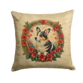 Corgi Christmas Flowers Throw Pillow Machine Washable, Indoor Outdoor Decorative Pillow for Couch, Bed or Patio, 14Hx14W