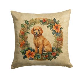 Poodle Christmas Flowers Throw Pillow Machine Washable, Indoor Outdoor Decorative Pillow for Couch, Bed or Patio, 14Hx14W