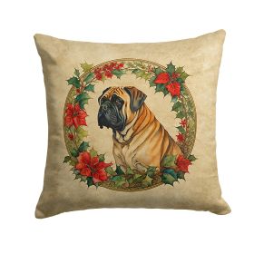 Mastiff Christmas Flowers Throw Pillow Machine Washable, Indoor Outdoor Decorative Pillow for Couch, Bed or Patio, 14Hx14W