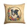 Border Collie and Flowers Throw Pillow Machine Washable, Indoor Outdoor Decorative Pillow for Couch, Bed or Patio, 14Hx14W