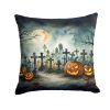 Graveyard Spooky Halloween Throw Pillow Machine Washable, Indoor Outdoor Decorative Pillow for Couch, Bed or Patio, 14Hx14W