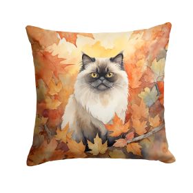 Himalayan Cat in Fall Leaves Throw Pillow Machine Washable, Indoor Outdoor Decorative Pillow for Couch, Bed or Patio, 14Hx14W