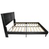 Stylish Queen Size PU Leather Upholstered Bed Frame Platform Bed with Lights Stitched Wing-backed Headboard Strong Wooden Slats Bed Canopy No Box Spri