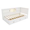 L-Shaped Bed Frame with Drawer and and Bookcase,Corner Bed Wooden Captain Bed with Led Downlight and USB Port for Small Room,Bedroom, Guest Room, Twin