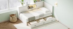 L-Shaped Bed Frame with Drawer and and Bookcase,Corner Bed Wooden Captain Bed with Led Downlight and USB Port for Small Room,Bedroom, Guest Room, Twin