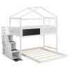 Twin over Full House Bunk Bed with Storage Staircase and Blackboard,White(Old SKU: GX001701AAK)