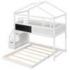 Twin over Full House Bunk Bed with Storage Staircase and Blackboard,White(Old SKU: GX001701AAK)