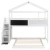 Twin over Full House Bunk Bed with Storage Staircase and Blackboard,White(Old SKU: GX001701AAK)