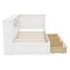 L-Shaped Bed Frame with Drawer and and Bookcase,Corner Bed Wooden Captain Bed with Led Downlight and USB Port for Small Room,Bedroom, Guest Room, Twin