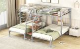 Metal Twin over Twin & Twin Bunk Bed, Triple Bunk Bed with Storage Shelves Staircase, Silver