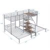 Metal Twin over Twin & Twin Bunk Bed, Triple Bunk Bed with Storage Shelves Staircase, Silver