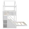 Twin over Full House Bunk Bed with Storage Staircase and Blackboard,White(Old SKU: GX001701AAK)