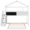 Twin over Full House Bunk Bed with Storage Staircase and Blackboard,White(Old SKU: GX001701AAK)