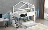 Twin over Full House Bunk Bed with Storage Staircase and Blackboard,White(Old SKU: GX001701AAK)