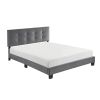 1pc Queen Platform Bed Dark Gray Velvet Upholstered Adjustable Height Headboard Button Tufted Solid Wood Bedroom Furniture