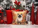 Himalayan Cat in Fall Leaves Throw Pillow Machine Washable, Indoor Outdoor Decorative Pillow for Couch, Bed or Patio, 14Hx14W