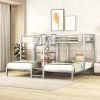 Metal Twin over Twin & Twin Bunk Bed, Triple Bunk Bed with Storage Shelves Staircase, Silver