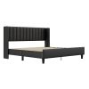 King size Upholstered Platform Bed Frame with Headboard, Mattress Foundation, Wood Slat Support, Quiet, no Box Spring Needed, Easy to Assemble BLACK