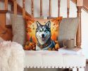 Siberian Husky Fall Throw Pillow Machine Washable, Indoor Outdoor Decorative Pillow for Couch, Bed or Patio, 14Hx14W