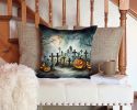 Graveyard Spooky Halloween Throw Pillow Machine Washable, Indoor Outdoor Decorative Pillow for Couch, Bed or Patio, 14Hx14W