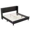 King size Upholstered Platform Bed Frame with Headboard, Mattress Foundation, Wood Slat Support, Quiet, no Box Spring Needed, Easy to Assemble BLACK