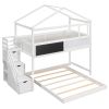 Twin over Full House Bunk Bed with Storage Staircase and Blackboard,White(Old SKU: GX001701AAK)