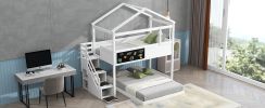 Twin over Full House Bunk Bed with Storage Staircase and Blackboard,White(Old SKU: GX001701AAK)