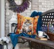 Siberian Cat in Fall Leaves Throw Pillow Machine Washable, Indoor Outdoor Decorative Pillow for Couch, Bed or Patio, 18Hx18W