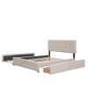 Upholstered Platform Bed with 2 Drawers and 1 Twin XL Trundle, Linen Fabric, Queen Size - Dark Beige(OLD SKU :LP000314AAA)