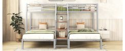 Metal Twin over Twin & Twin Bunk Bed, Triple Bunk Bed with Storage Shelves Staircase, Silver