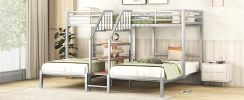 Metal Twin over Twin & Twin Bunk Bed, Triple Bunk Bed with Storage Shelves Staircase, Silver