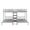 Metal Twin over Twin & Twin Bunk Bed, Triple Bunk Bed with Storage Shelves Staircase, Silver