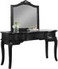 Contemporary Black Color Vanity Set w Stool Retro Style Drawers cabriole-tapered legs Mirror w floral crown molding Bedroom Furniture