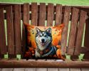 Siberian Husky Fall Throw Pillow Machine Washable, Indoor Outdoor Decorative Pillow for Couch, Bed or Patio, 14Hx14W