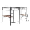 Twin Size Metal Loft Bed with Two Built-in Desks,Black