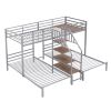 Metal Twin over Twin & Twin Bunk Bed, Triple Bunk Bed with Storage Shelves Staircase, Silver