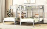 Metal Twin over Twin & Twin Bunk Bed, Triple Bunk Bed with Storage Shelves Staircase, Silver