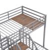 Metal Twin over Twin & Twin Bunk Bed, Triple Bunk Bed with Storage Shelves Staircase, Silver