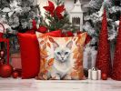 Foreign White Cat in Fall Leaves Throw Pillow Machine Washable, Indoor Outdoor Decorative Pillow for Couch, Bed or Patio, 14Hx14W