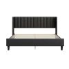 King size Upholstered Platform Bed Frame with Headboard, Mattress Foundation, Wood Slat Support, Quiet, no Box Spring Needed, Easy to Assemble BLACK