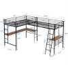 Twin Size Metal Loft Bed with Two Built-in Desks,Black