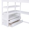 Twin Size Loft Bed with Desk and Shelves, Two Built-in Drawers, Storage Staircase, White